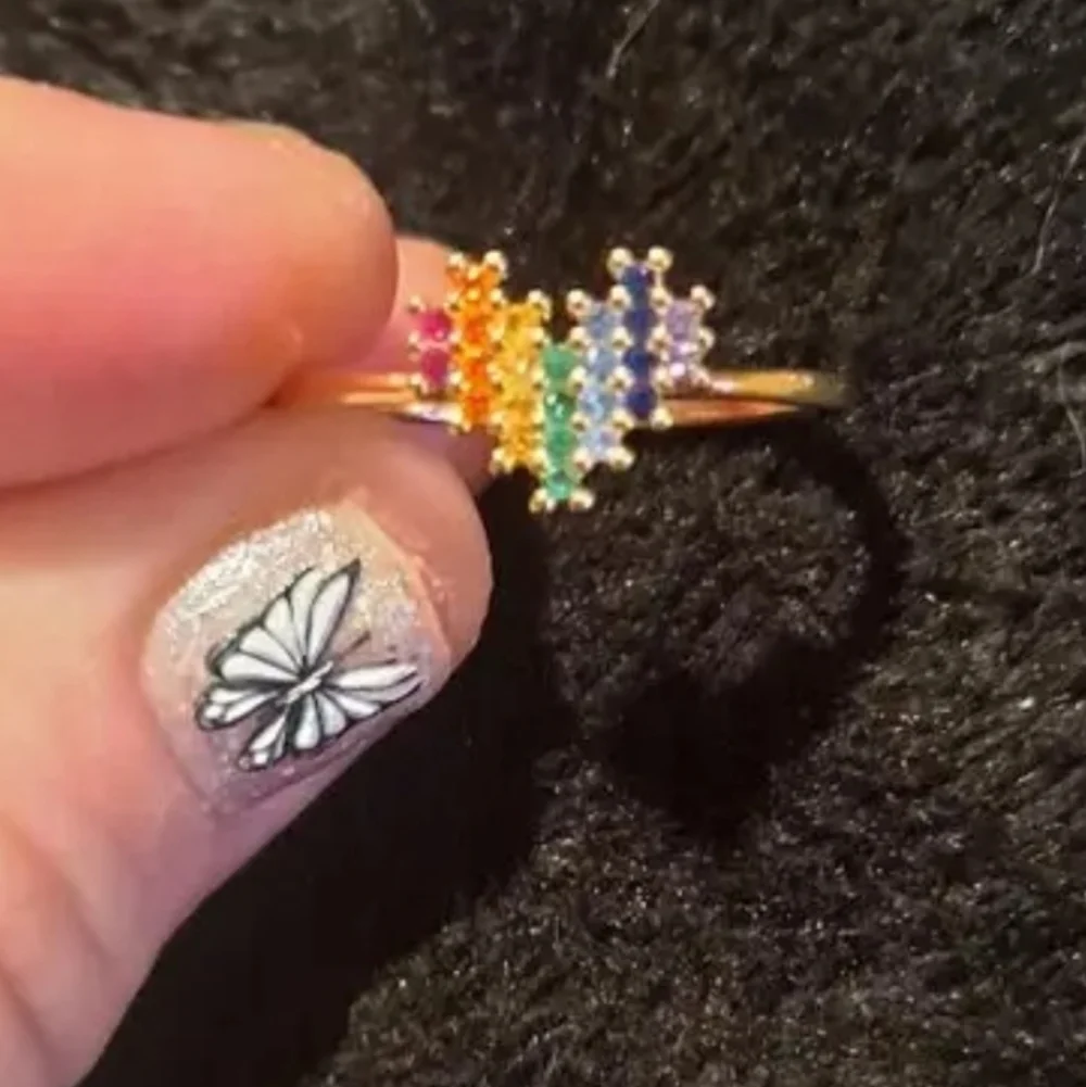 925 Colorful Heart Sterling Silver Ring Sz 7